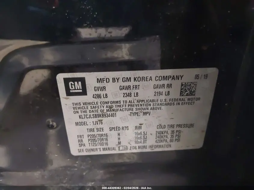 2019 CHEVROLET TRAX LT