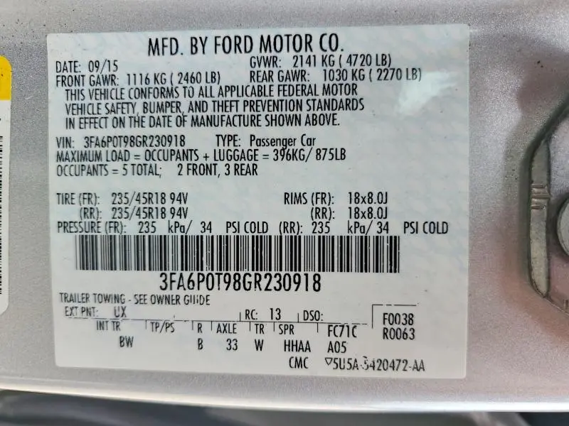 2016 FORD FUSION SE  