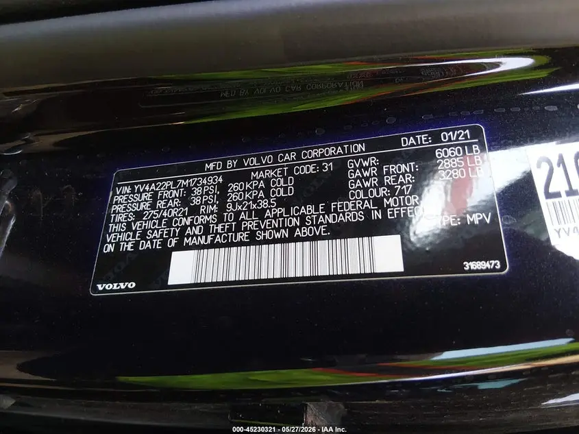 2021 VOLVO XC90 T6 INSCRIPTION 7 PASSENGER