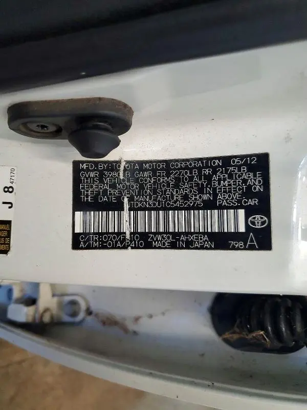 2012 TOYOTA PRIUS TWO  
