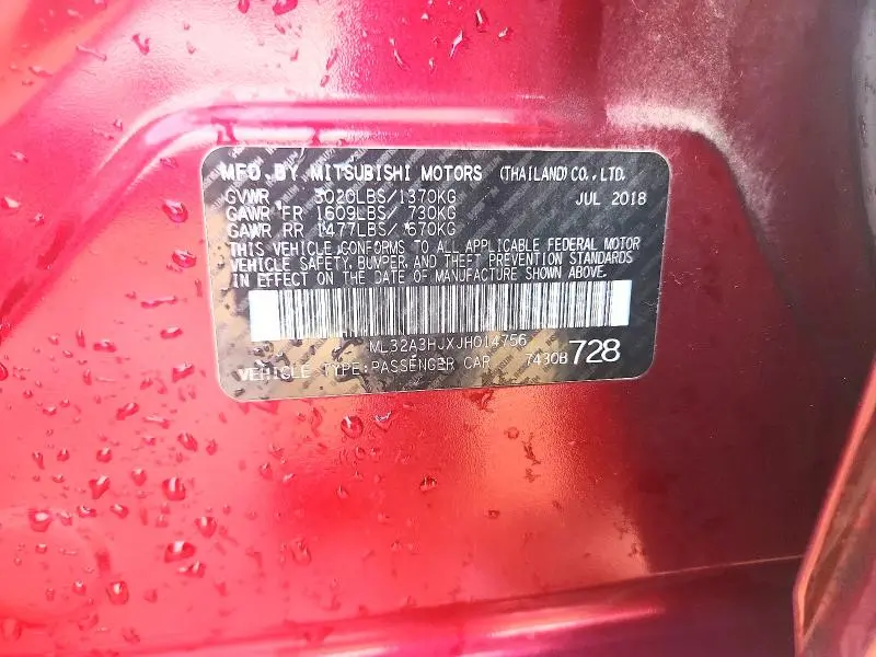 2018 MITSUBISHI MIRAGE ES  