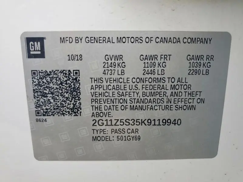 2019 CHEVROLET IMPALA LT  