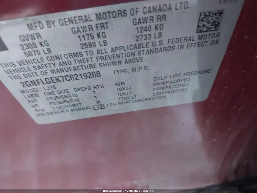 2012 CHEVROLET EQUINOX LTZ