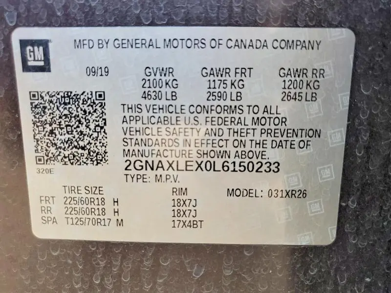 2020 CHEVROLET EQUINOX LT  