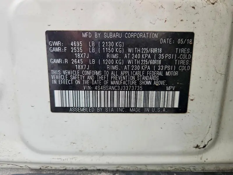 2018 SUBARU OUTBACK 2.5I LIMITED  