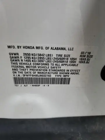 2018 HONDA PILOT EXL  