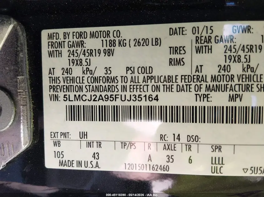 2015 LINCOLN MKC  