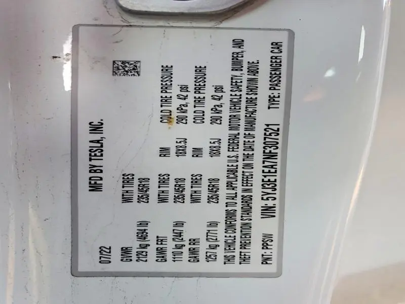 2022 TESLA MODEL 3   