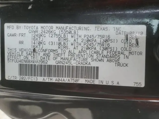 2011 TOYOTA TACOMA ACCESS CAB