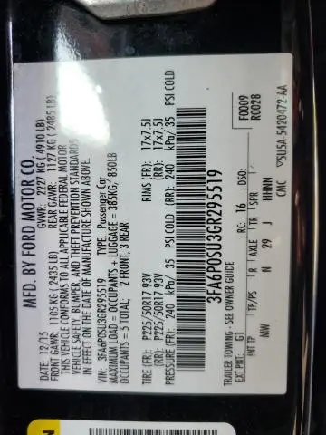 2016 FORD FUSION TITANIUM PHEV  