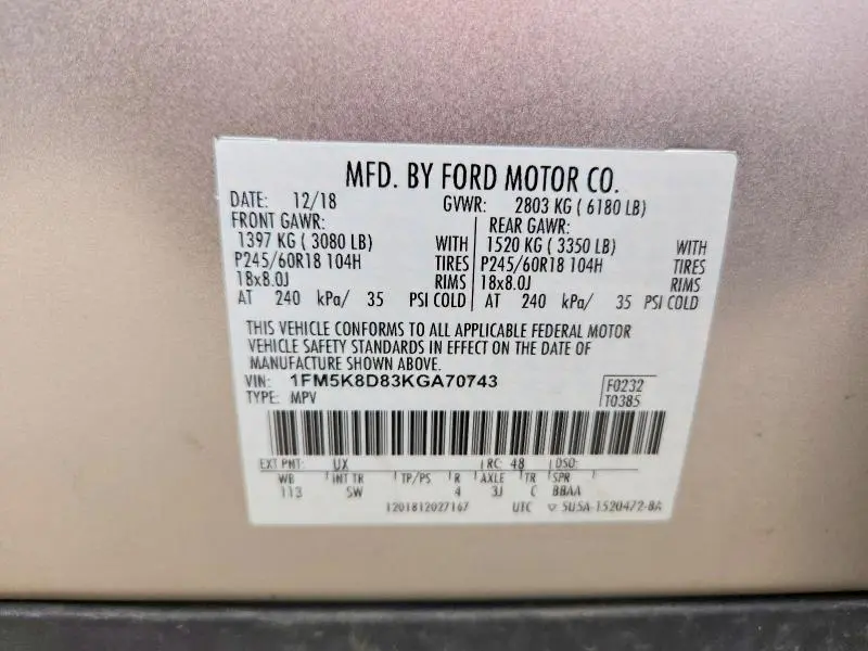 2019 FORD EXPLORER XLT  
