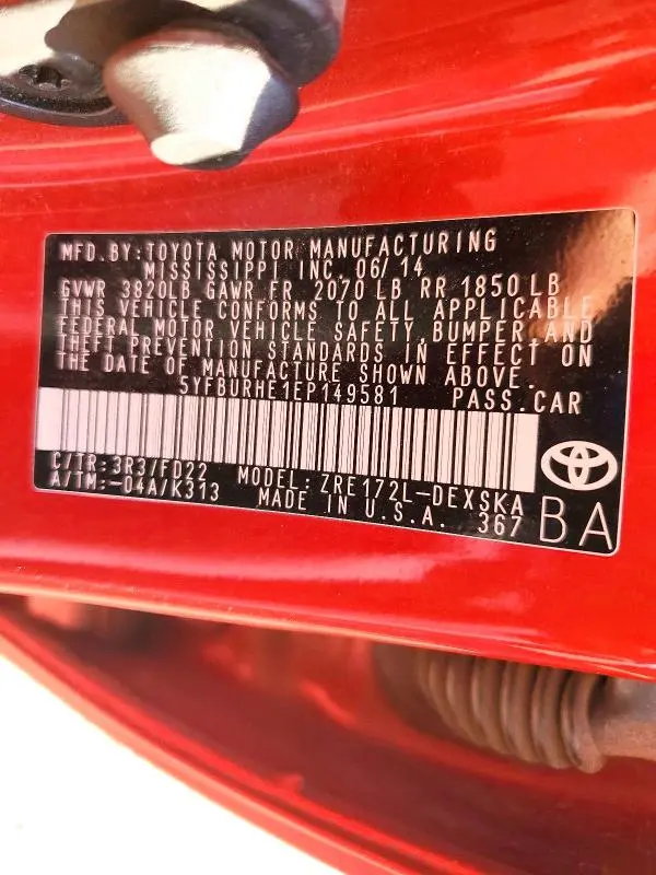 2014 TOYOTA COROLLA S PLUS  