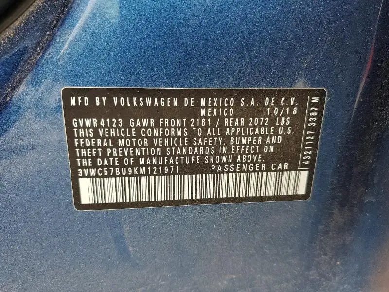 2019 VOLKSWAGEN JETTA S  