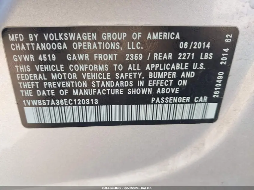 2014 VOLKSWAGEN PASSAT 1.8T SE