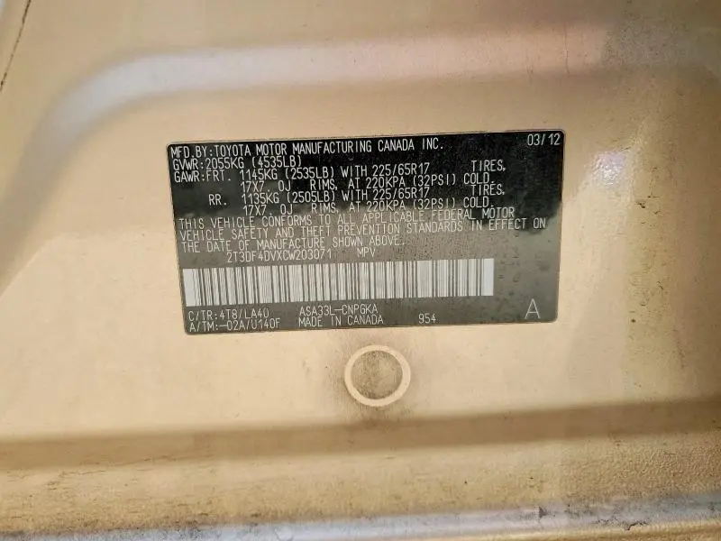 2012 TOYOTA RAV4 LIMITED  