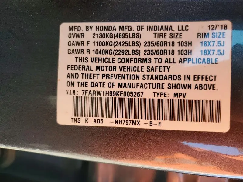 2019 HONDA CR-V TOURING  