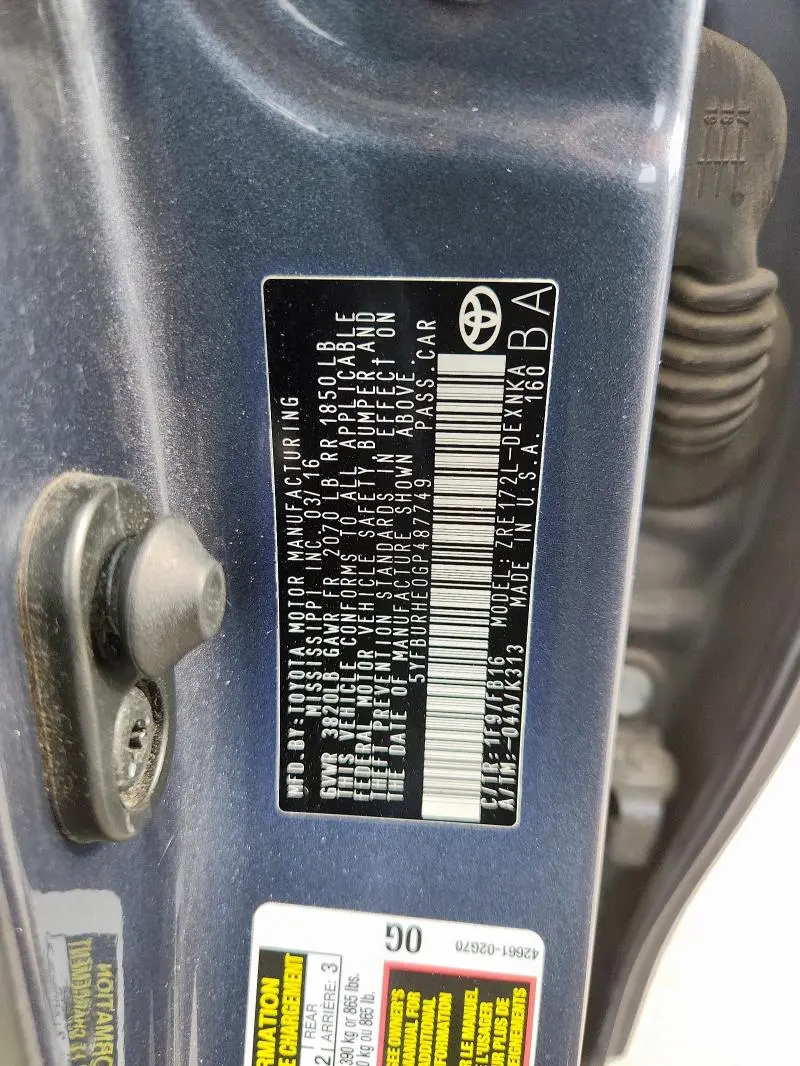 2016 TOYOTA COROLLA L  