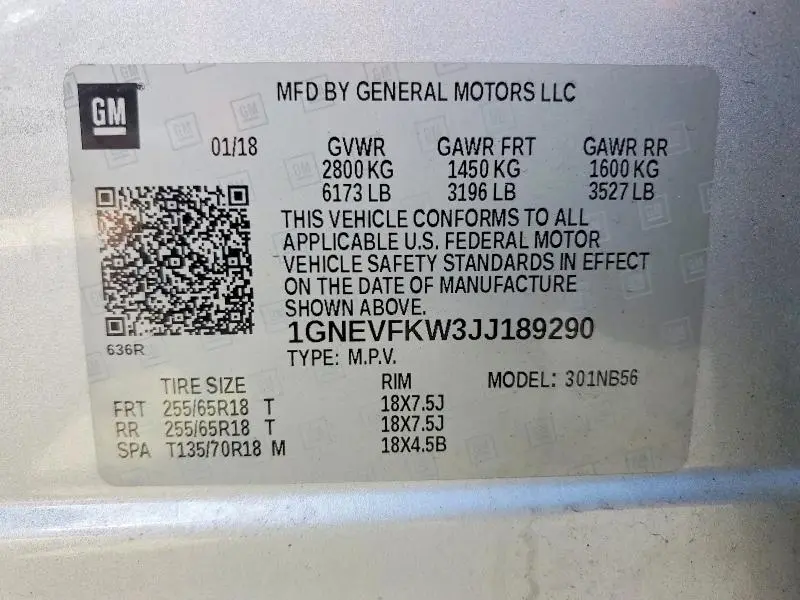 2018 CHEVROLET TRAVERSE LS  