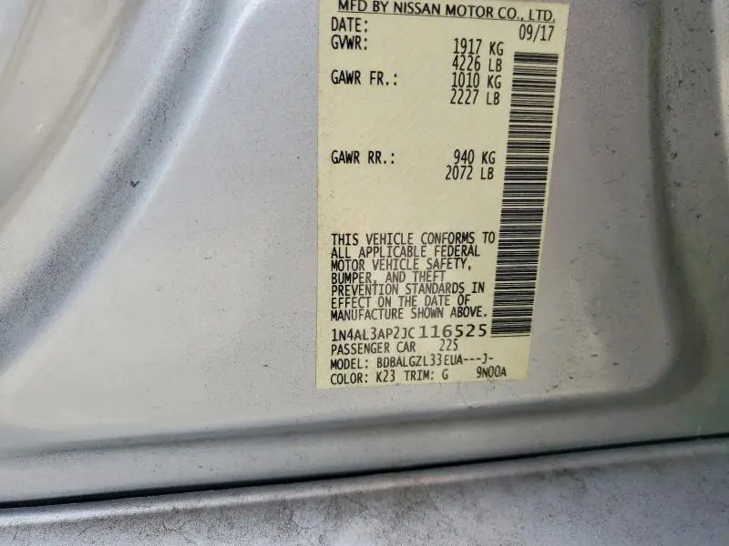 2018 NISSAN ALTIMA 2.5 S  