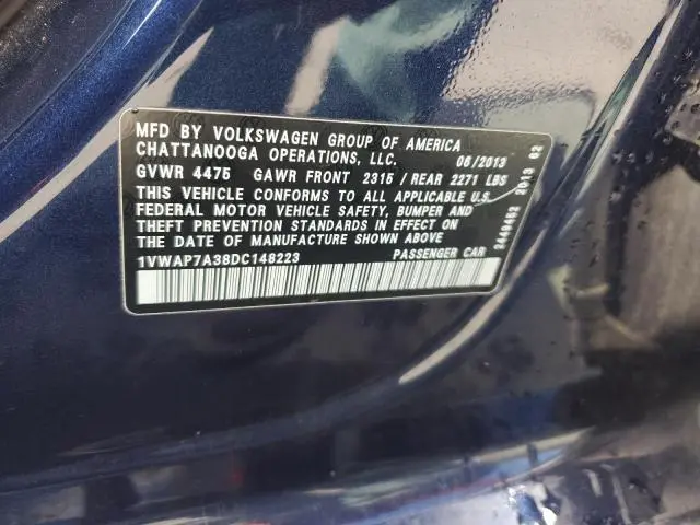 2013 VOLKSWAGEN PASSAT S  