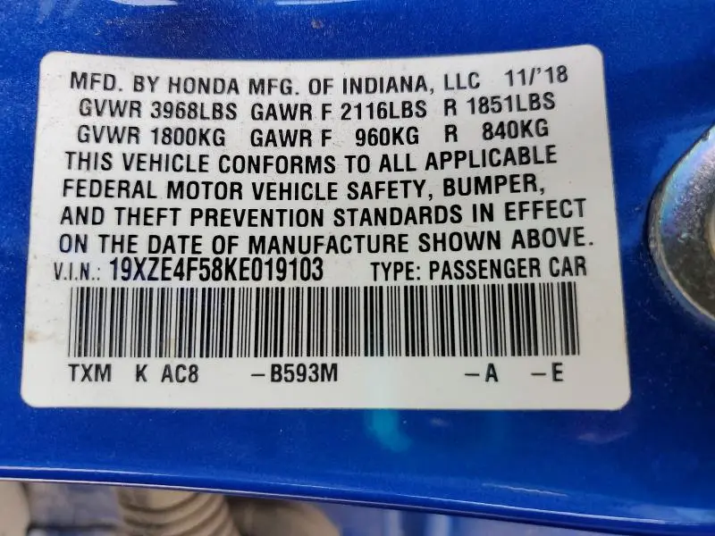 2019 HONDA INSIGHT EX  