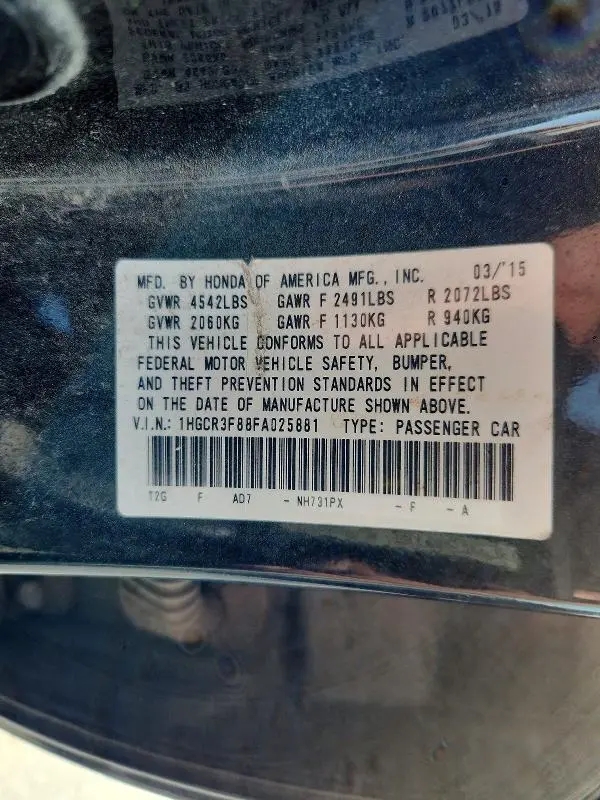 2015 HONDA ACCORD EXL  
