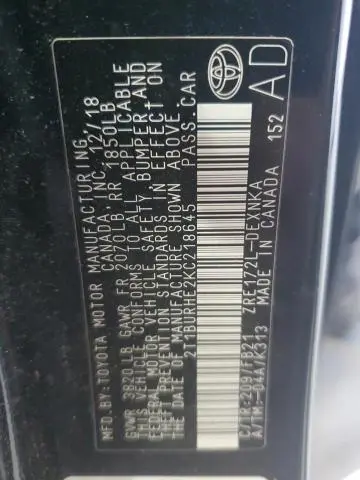 2019 TOYOTA COROLLA L