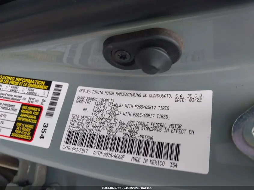 2022 TOYOTA TACOMA SR V6/SR5 V6/TRD OFF ROAD/TRD PRO/TRD SPORT