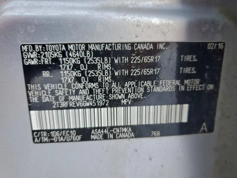 2016 TOYOTA RAV4 XLE  