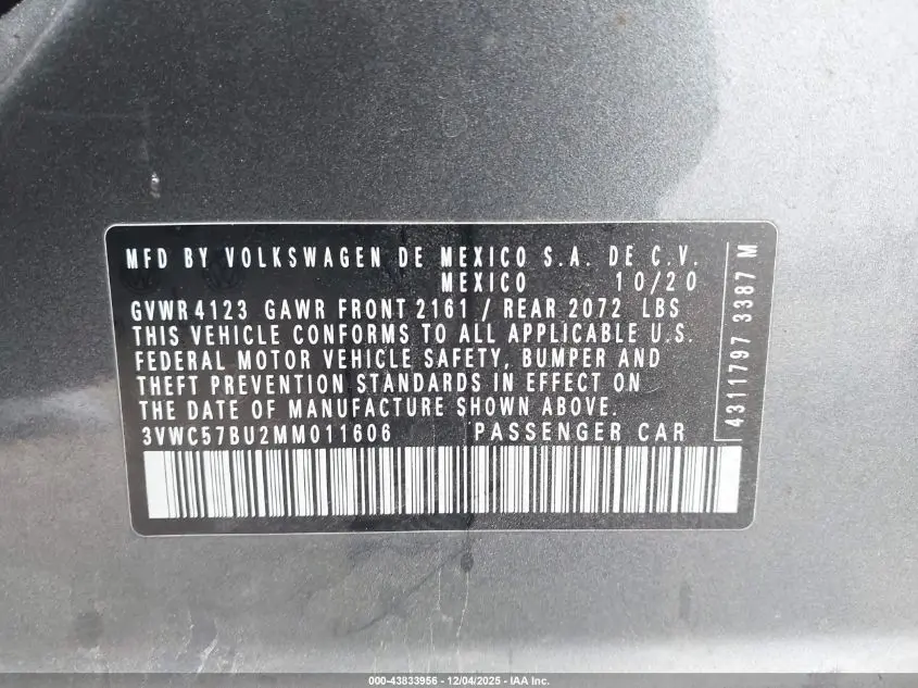 2021 VOLKSWAGEN JETTA 1.4T R-LINE/1.4T S/1.4T SE