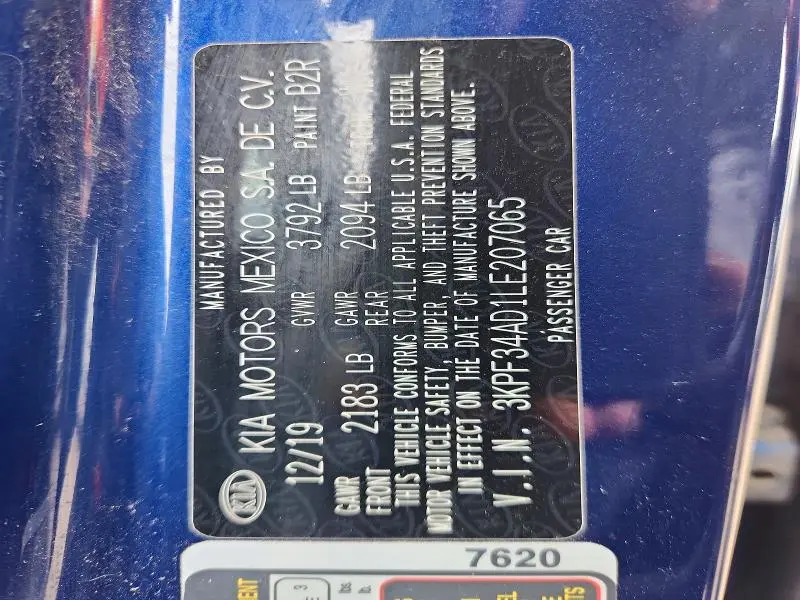 2020 KIA FORTE GT LINE  