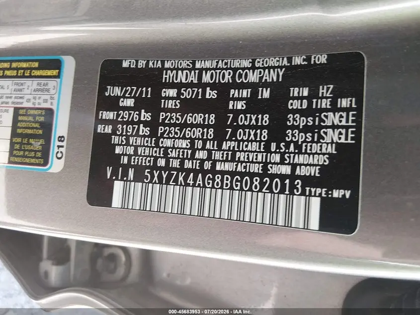 2011 HYUNDAI SANTA FE LIMITED V6