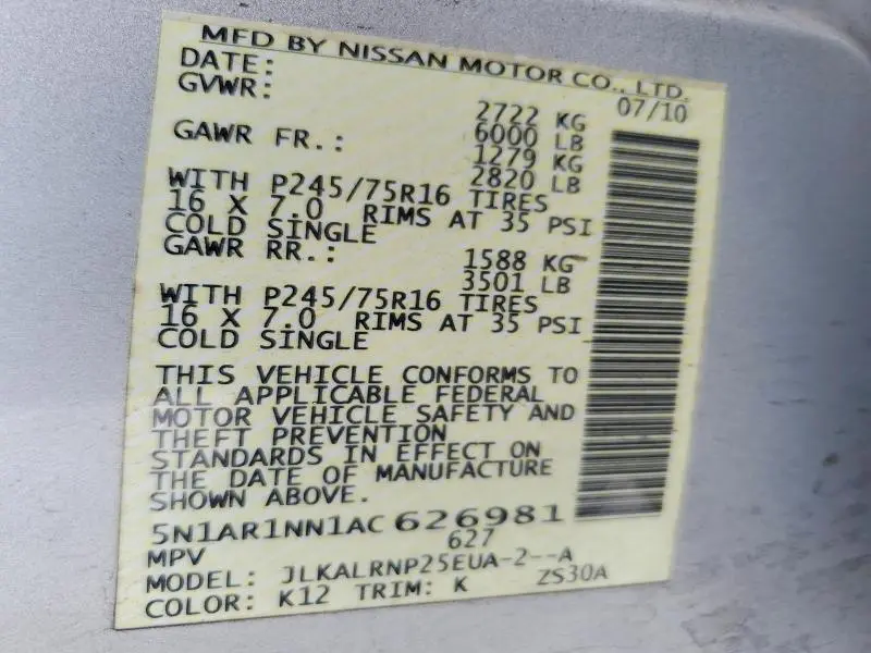 2010 NISSAN PATHFINDER S FE+  