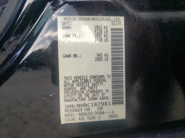 2019 NISSAN ALTIMA S  