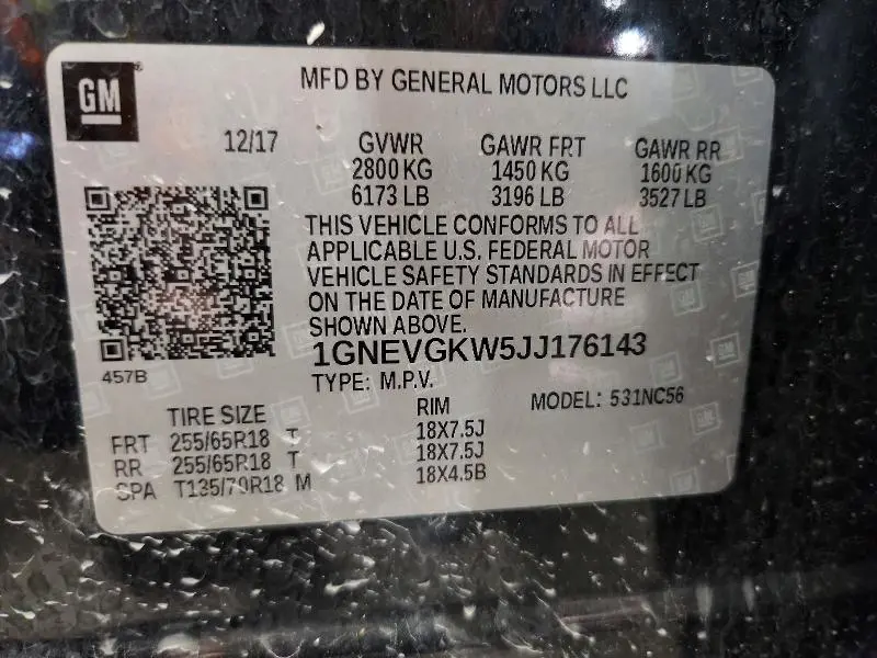 2018 CHEVROLET TRAVERSE LT  