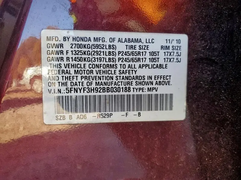 2011 HONDA PILOT TOURING  