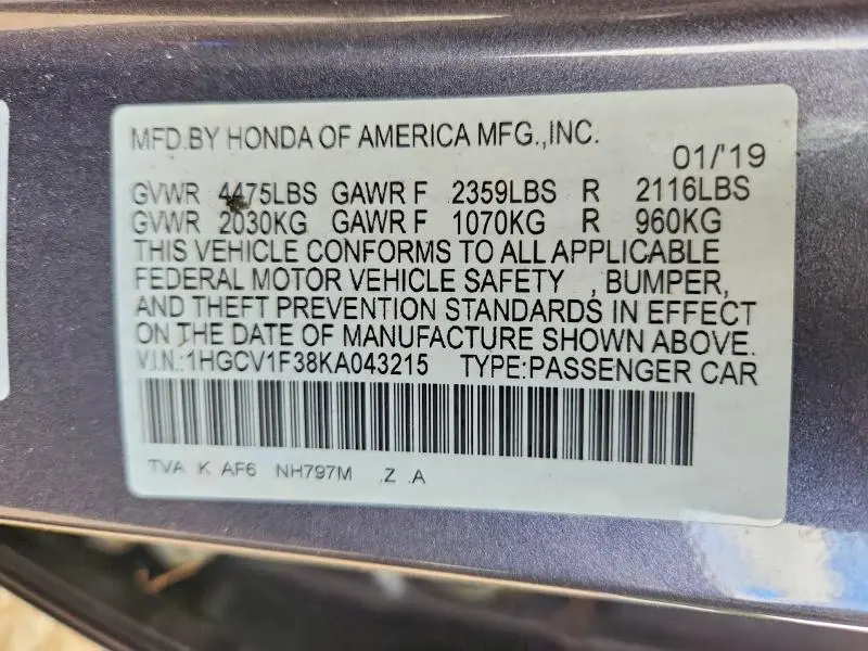 2019 HONDA ACCORD SPORT  