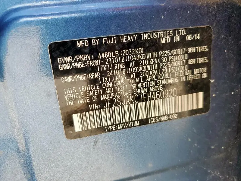 2015 SUBARU FORESTER 2.5I LIMITED  