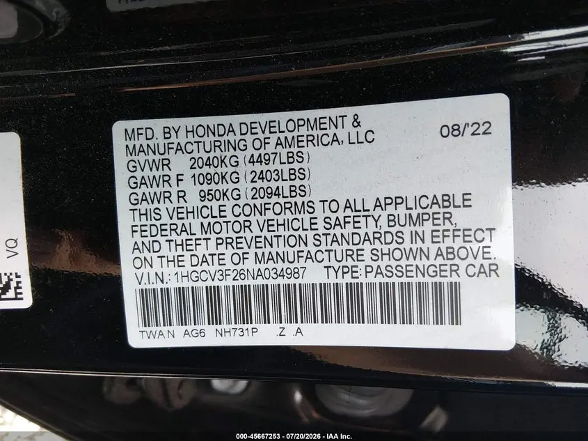 2022 HONDA ACCORD HYBRID SPORT