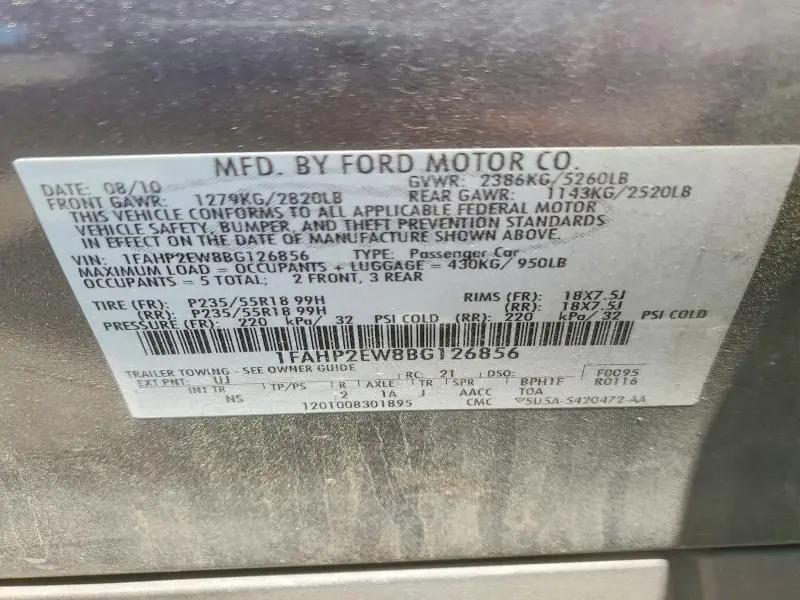 2011 FORD TAURUS SEL  