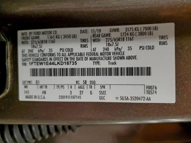 2020 FORD F150 SUPERCREW  