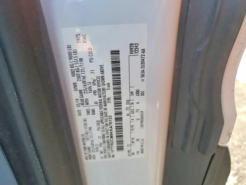 2019 FORD TRANSIT T-250  