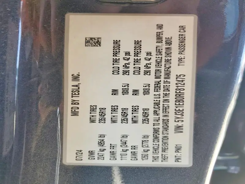 2024 TESLA MODEL 3   