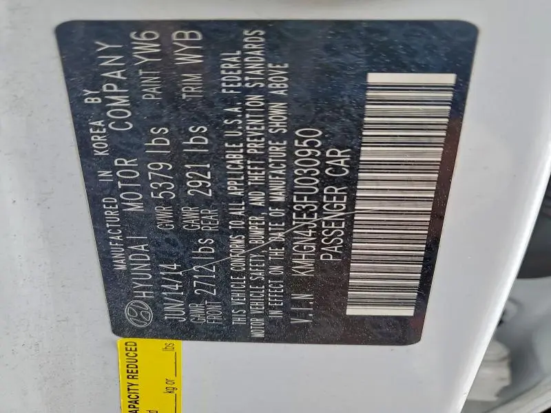 2015 HYUNDAI GENESIS 3.8L  