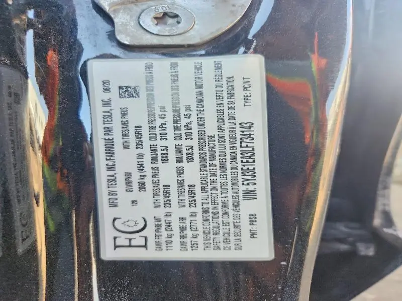 2020 TESLA MODEL 3   
