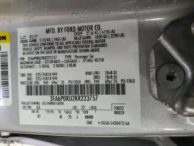 2019 FORD FUSION TITANIUM  