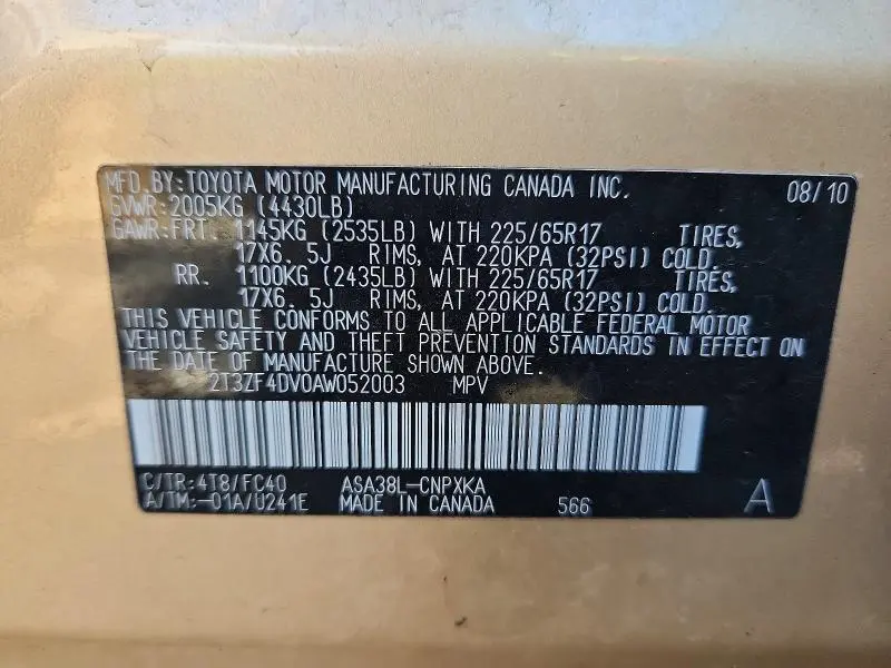 2010 TOYOTA RAV4 BASE  
