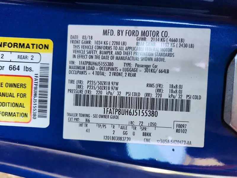 2018 FORD MUSTANG   