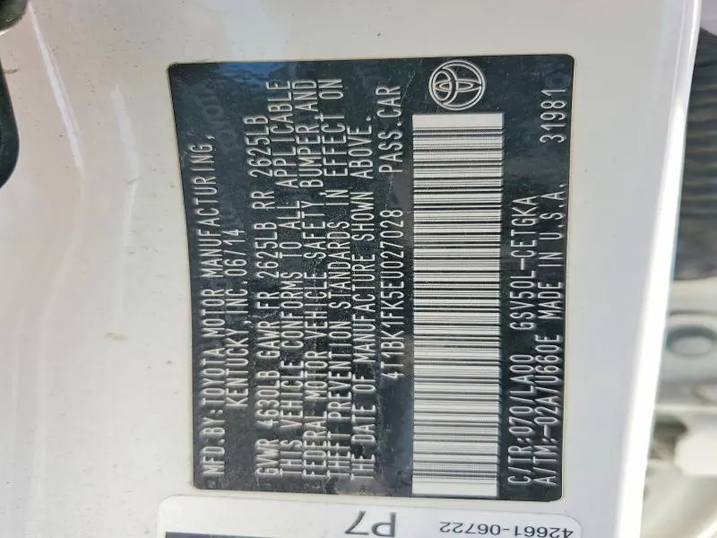 2014 TOYOTA CAMRY XLE V6  