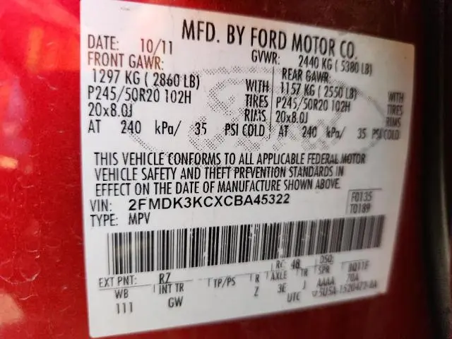 2012 FORD EDGE LIMITED  